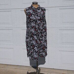 J Jill Collared Sleeveless Floral Print Midi Dress Women Pockets Size XL Rayon